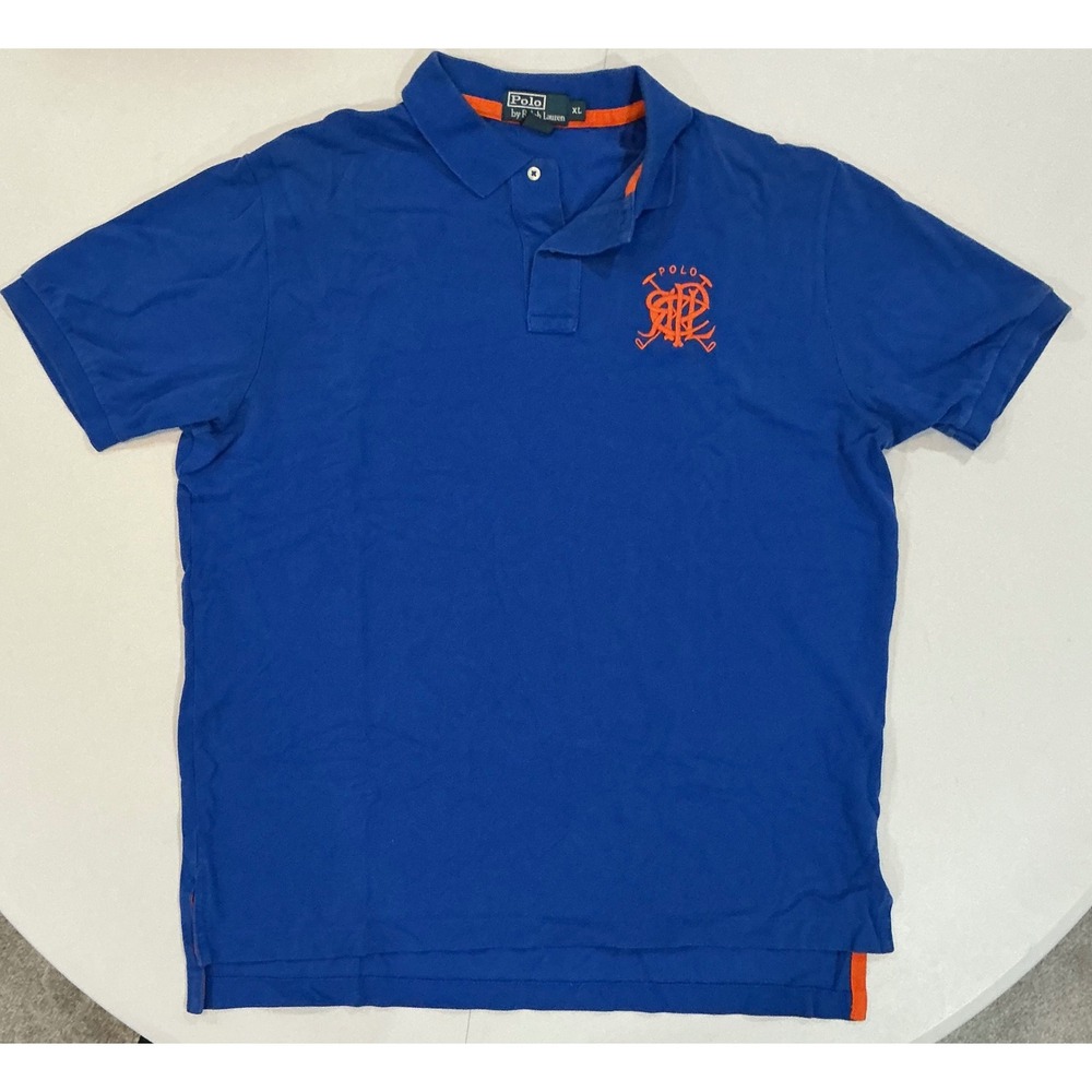 Y2K Polo Ralph Lauren Polo Shirt Blue Scribble Logo Embroidered Crest Preppy‎ XL